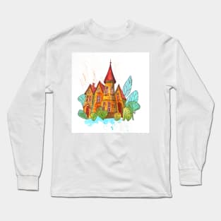 Victorian House Watercolor Illustration Long Sleeve T-Shirt